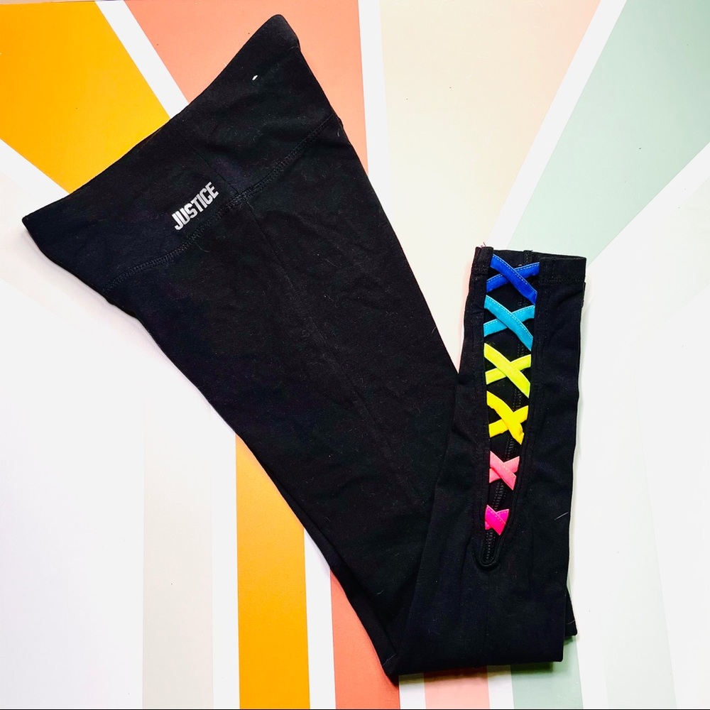 Girl’s Justice black legging w/ rainbow crisscross